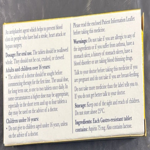 Galpharm Aspirin 75mg Tablets (Low Dose Aspirin for Daily Use) - 3 Packs | 84 Tablets