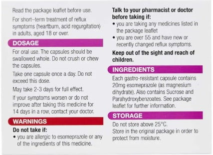 Galpharm Esomeprazole 20mg Gastro-Resistant Capsules – 2 Packs | 14 Capsules