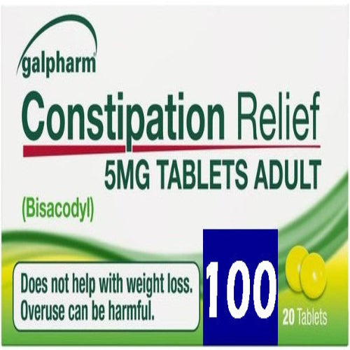 Galpharm Constipation Relief 5mg Tablets (Bisacodyl) - 5 Packs | 100 Tablets