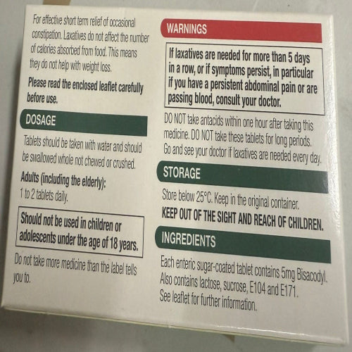 Galpharm Constipation Relief 5mg Tablets (Bisacodyl) - 5 Packs | 100 Tablets