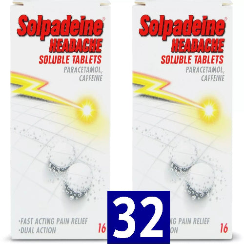 Solpadeine Headache Soluble Tablets (Paracetamol & Caffeine) - 2 Packs | 32 Tablets