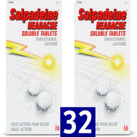 Solpadeine Headache Soluble Tablets (Paracetamol & Caffeine) - 2 Packs | 32 Tablets