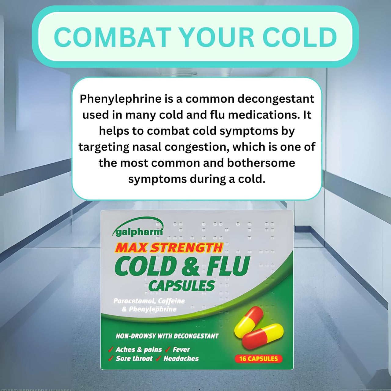 Galpharm Max Strength Cold & Flu Relief Capsules - 5 Packs | 80 Capsules