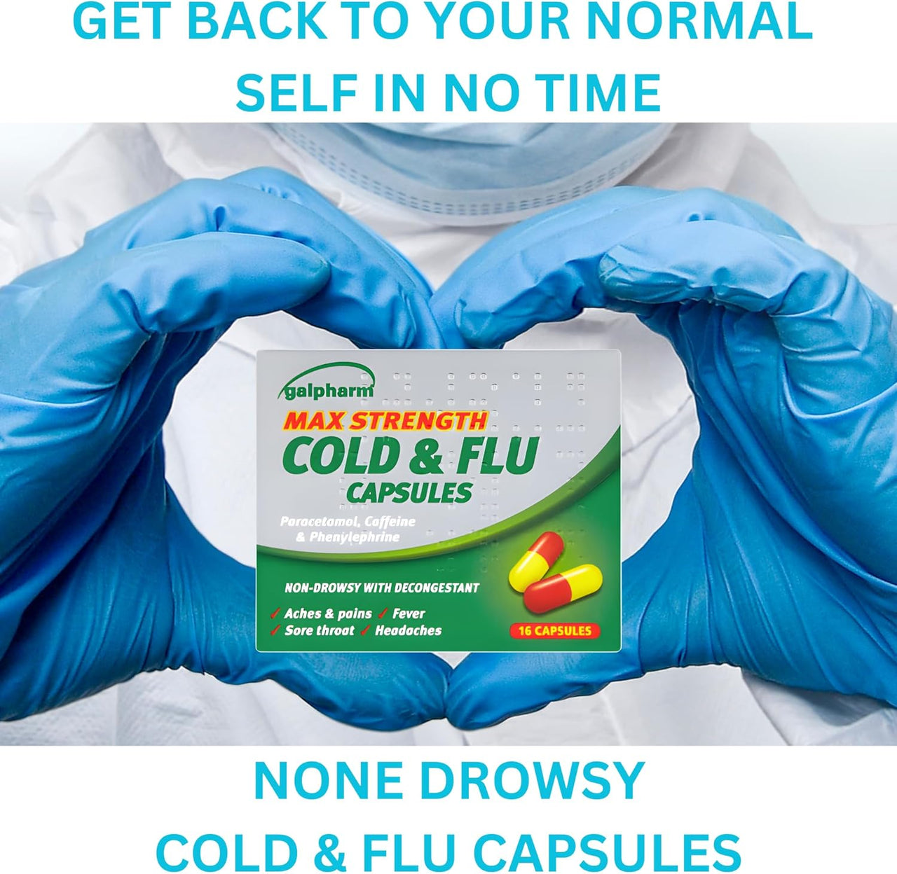 Galpharm Max Strength Cold & Flu Relief Capsules - 5 Packs | 80 Capsules