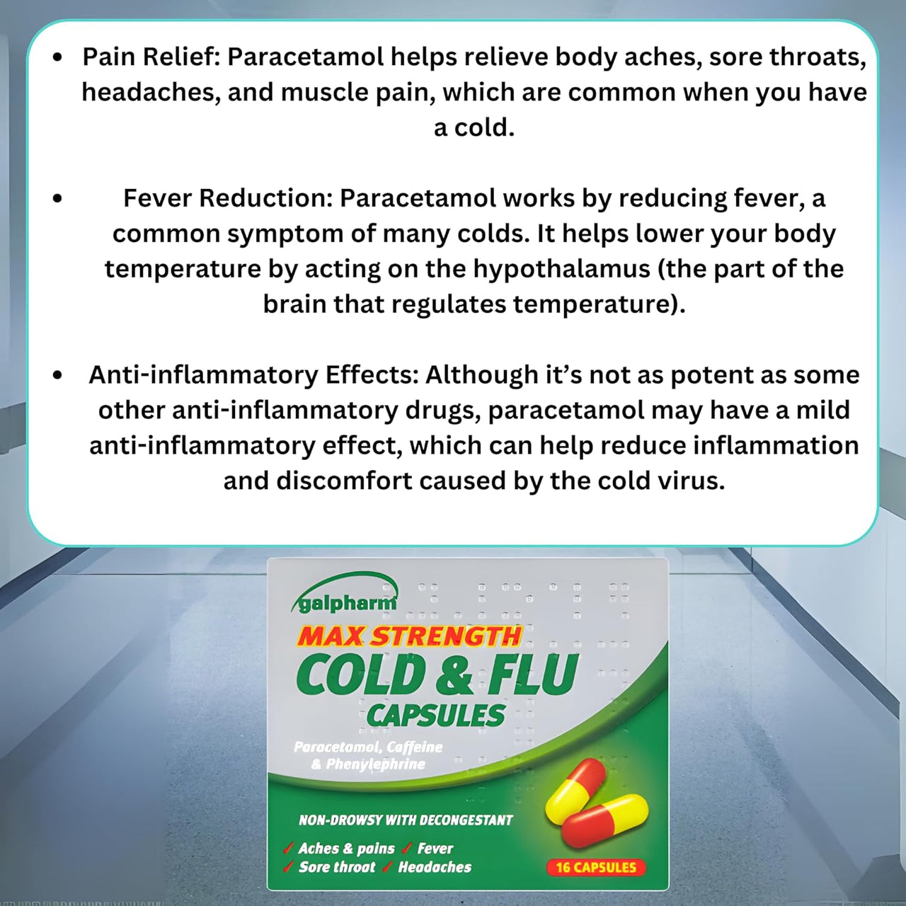 Galpharm Max Strength Cold & Flu Relief Capsules - 5 Packs | 80 Capsules